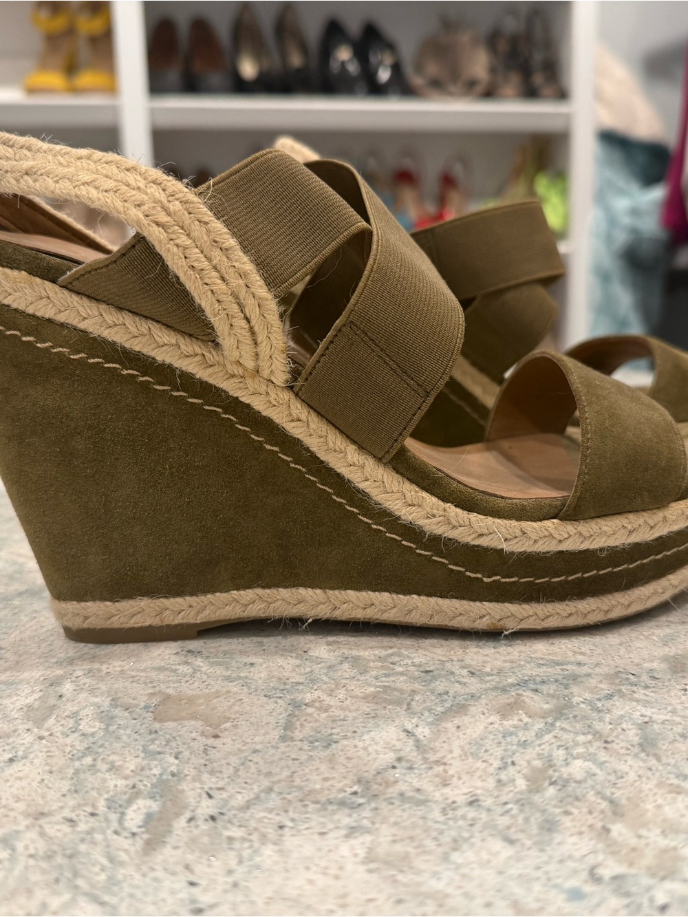 NEVER WORNFranco Sarto Olive Green Suede Wedge Espadrilles